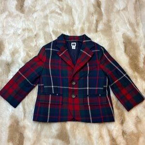 Janie and Jack Boys plaid blazer, 12-18 mo., 100% wool, like new, holiday plaid